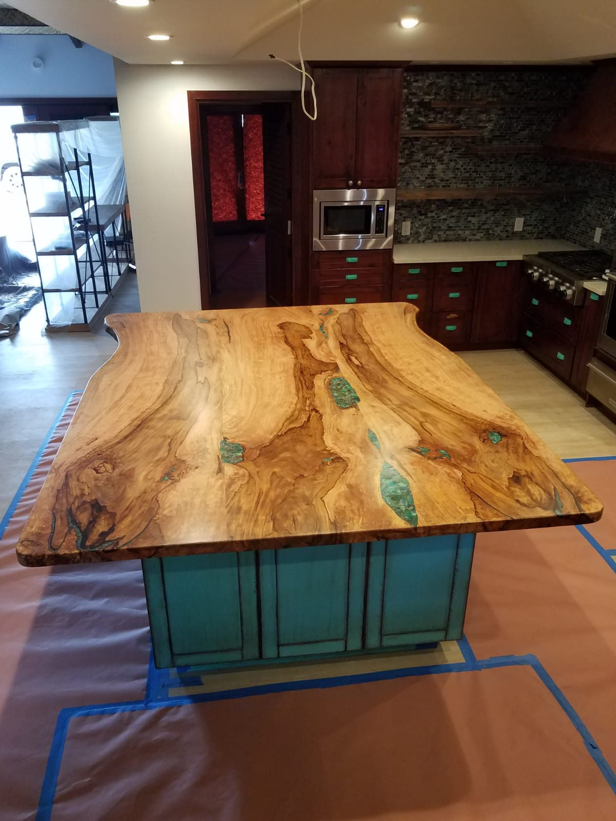 Live-edge slab counter installed in a Honolulu kitchen.
